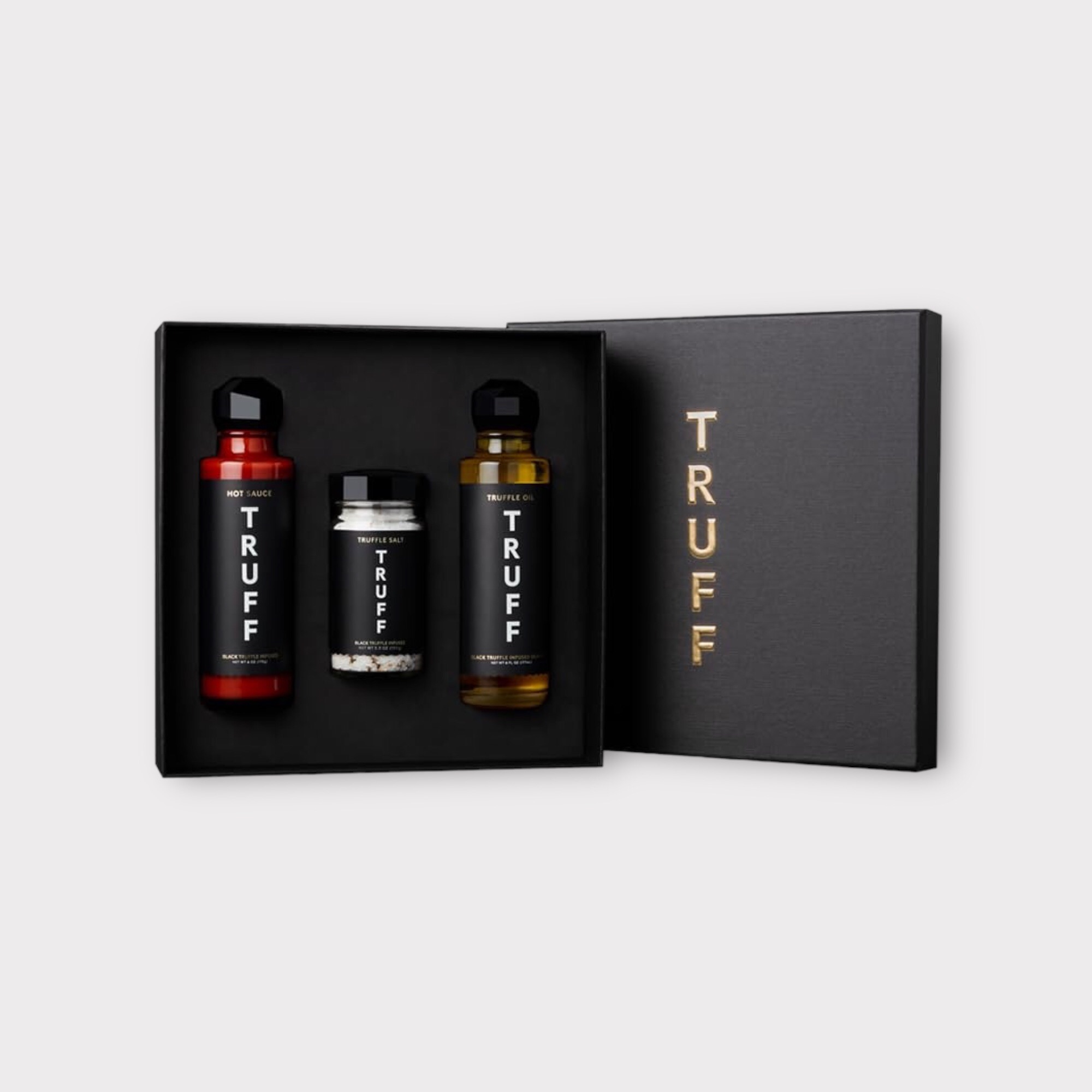 TRUFF Starter Pack, Includes Black Truffle Hot Sauce (6 oz.), Black Truffle Oil (5.6 oz.), and Black Truffle Sea Salt (5.3 oz.), Specialty Seasoning for an Aromatic Flavor Experience (Pack of 3) – $59.99