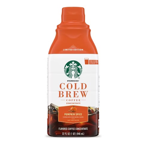 Starbucks Pumpkin Spice Flavored Cold Brew Concentrate, Multi-Serve, Naturally Flavored – 32 fl oz – $10.99