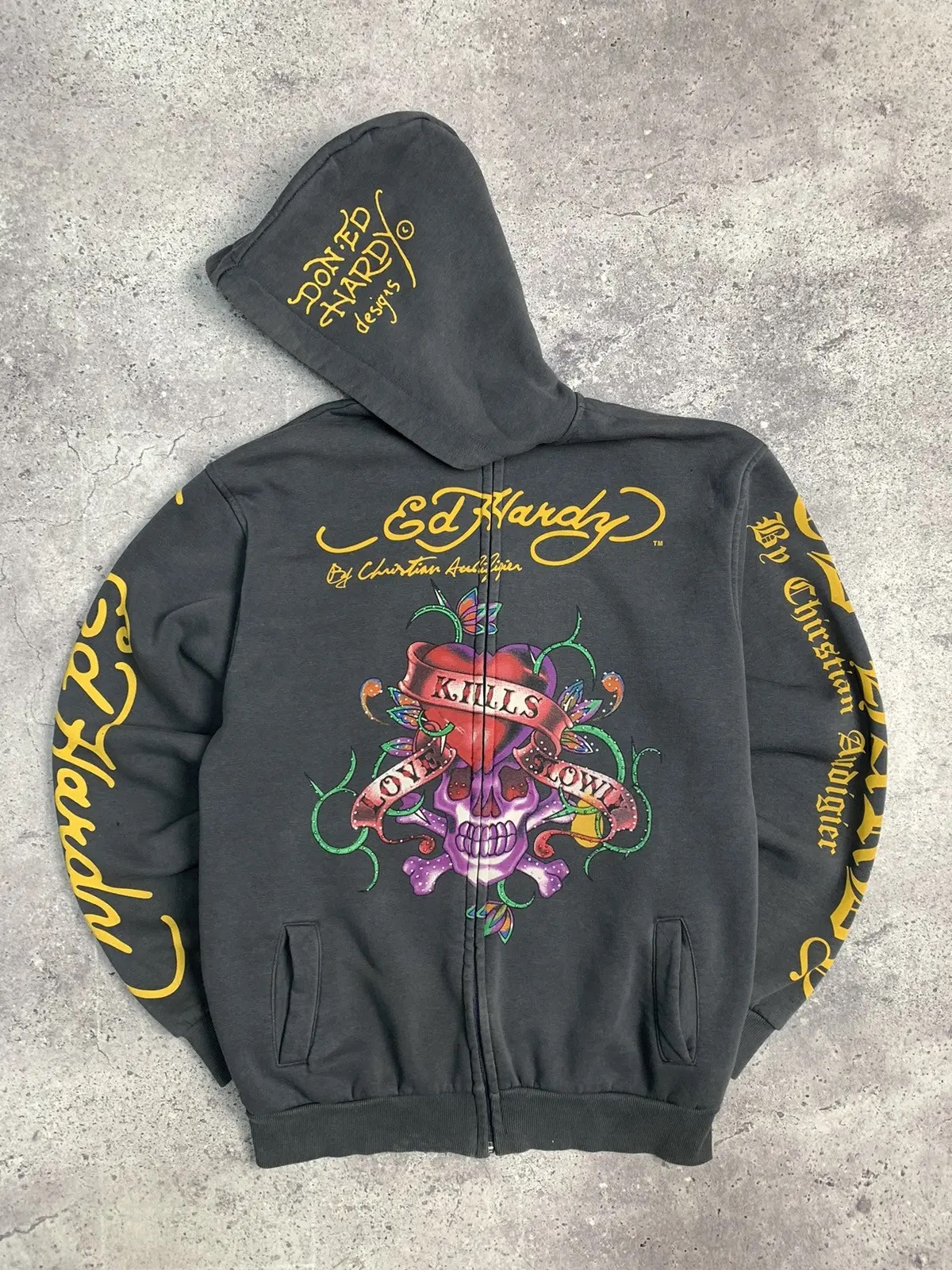 Vintage Y2K Ed Hardy by Christian Audigier Zip Hoodie Size Medium – Preowned – $145