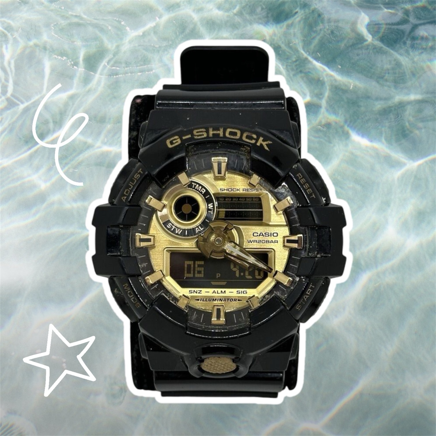 Casio G-Shock 5522 GA-710GB ~ Black & Gold Analog-Digital Display Watch ~ WORKS – Preowned $58.29