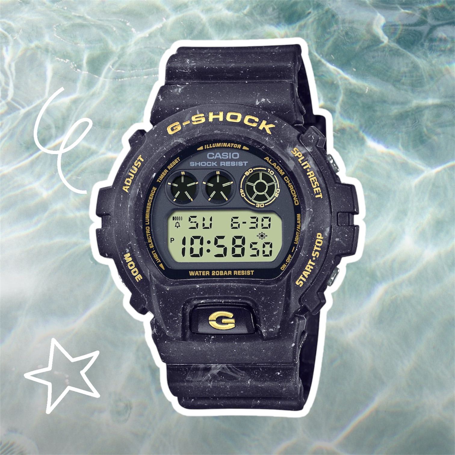 BRAND NEW Casio G-Shock SMOKEY SEA FACE Series Mens Watch DW6900WS-1 – New – $100