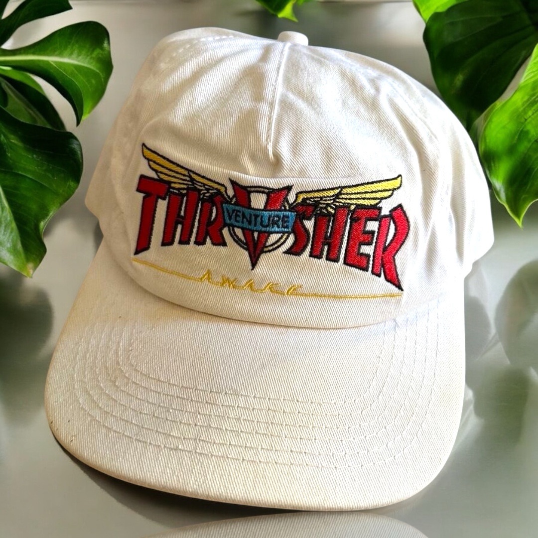 RARE Thrasher Venture Collab White Snapback Hat Cap Skateboard Skater Hats