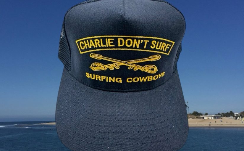 Surfing Cowboys Charlie Don’t Surf Blue Graphic Snapback Hat Cap One Size – New – $39.99
